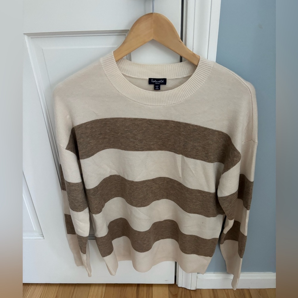 Splendid Women’s Crewneck Sweater - Cream and Brown Stripes